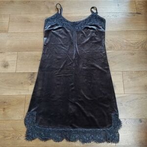 Grade & Gather Velvet Lace-Trim Grunge Goth Punk Rave Slip Dress Charcoal Grey M